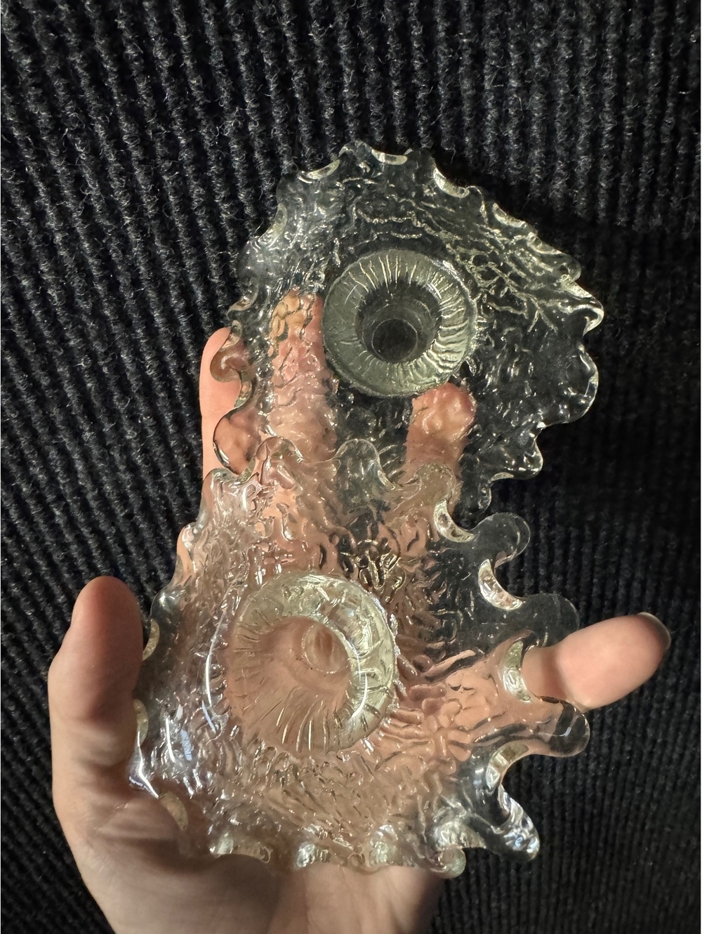 Two Vintage Clear Glass Candle Holder with Textured Splash Ruffled Edge